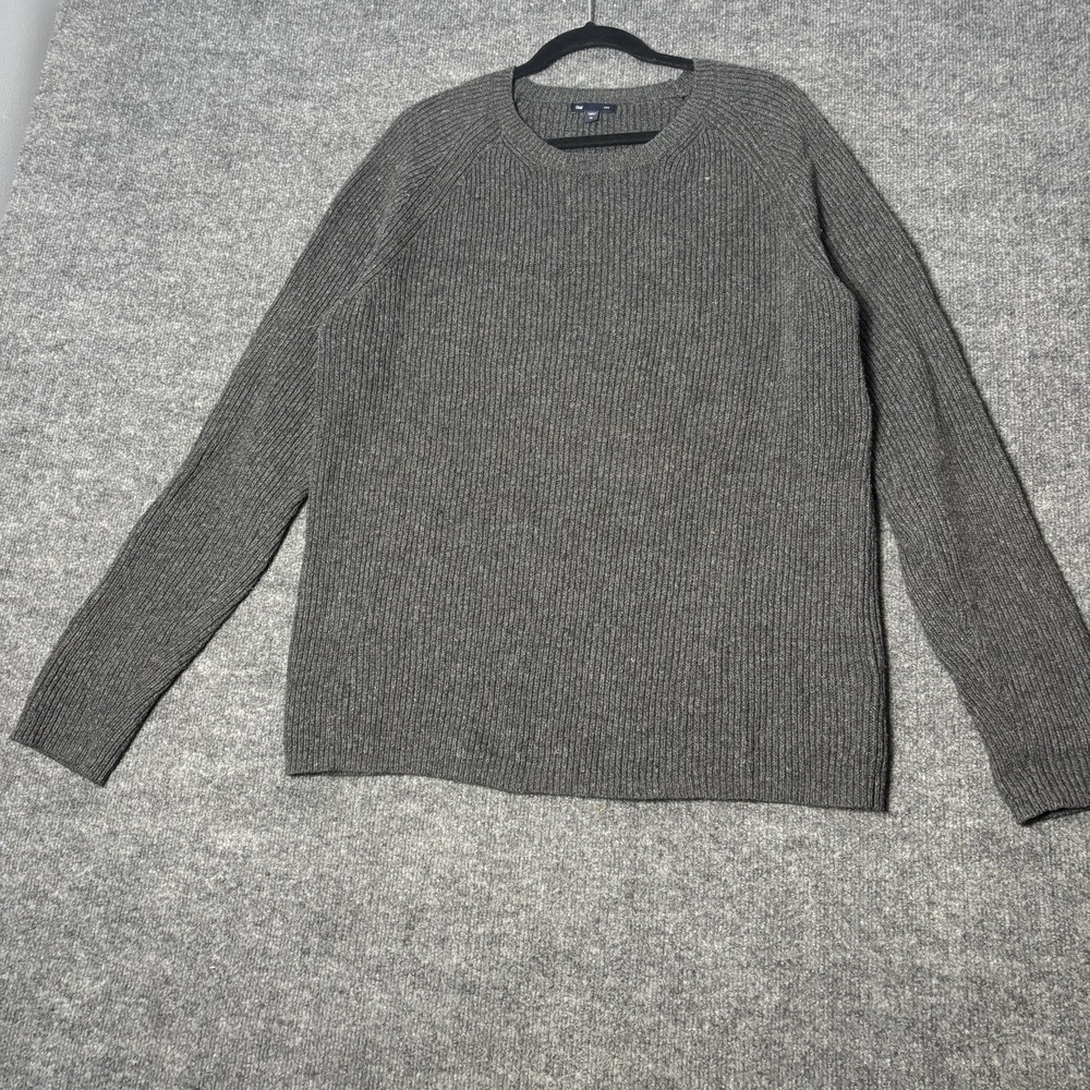 Gap Sweater Mens XL Gray Ribbed Knit Raglan Sleeve Cotton Wool Blend Crewneck